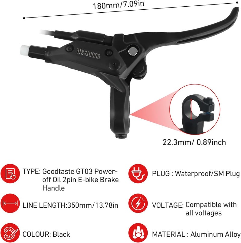 Drhomeam Left & Right Electronic Brake Lever Set for Most Electric Bicycle, GT03 Oil Power-Off Function Ebike Handle, Brake Grips for Electric Bike, Ebike Accessories Cut Off Power (A Pair) - Image 3
